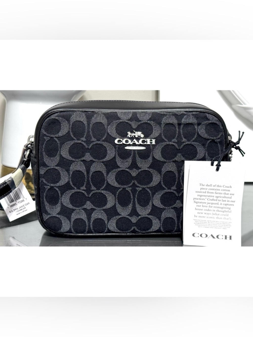 COACH Jamie Camera Bag Crossbody In Signature Denim, SILVER/ BLACK